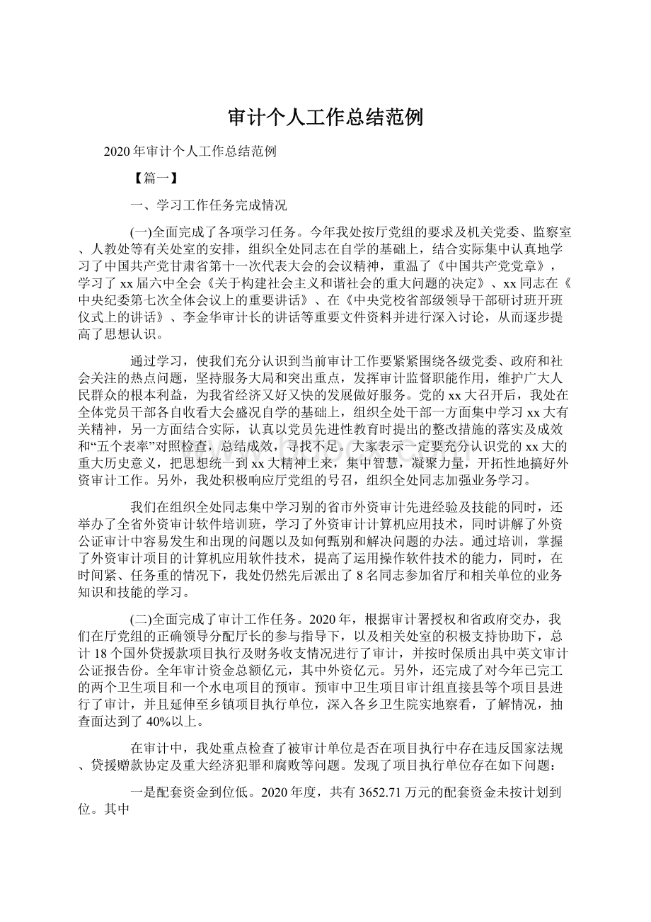 审计个人工作总结范例.docx_第1页