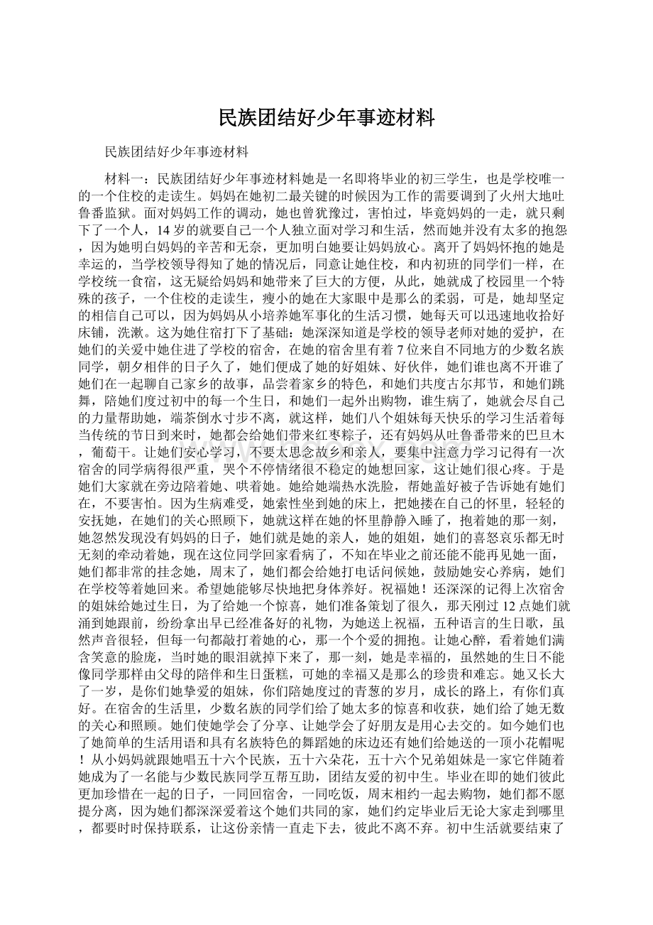 民族团结好少年事迹材料文档格式.docx