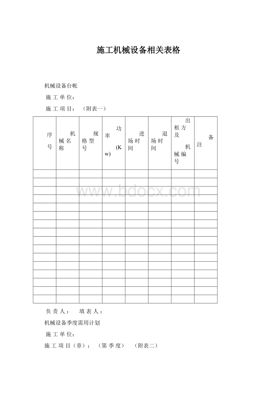 施工机械设备相关表格.docx