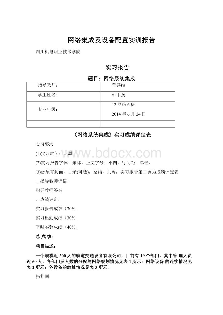 网络集成及设备配置实训报告.docx_第1页