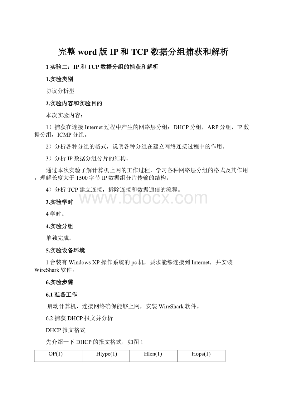 完整word版IP和TCP数据分组捕获和解析.docx