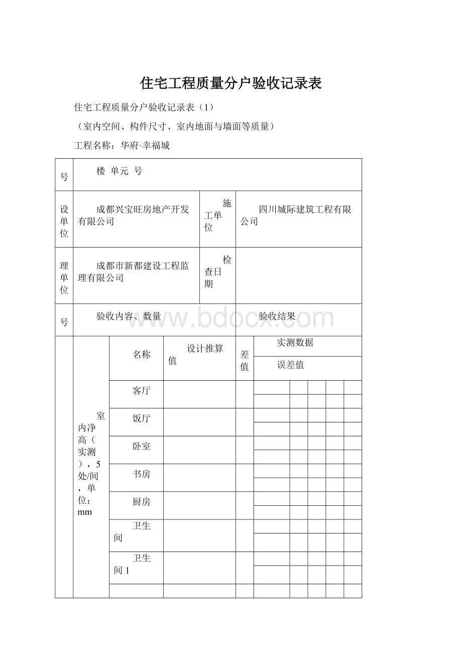 住宅工程质量分户验收记录表Word文档下载推荐.docx_第1页