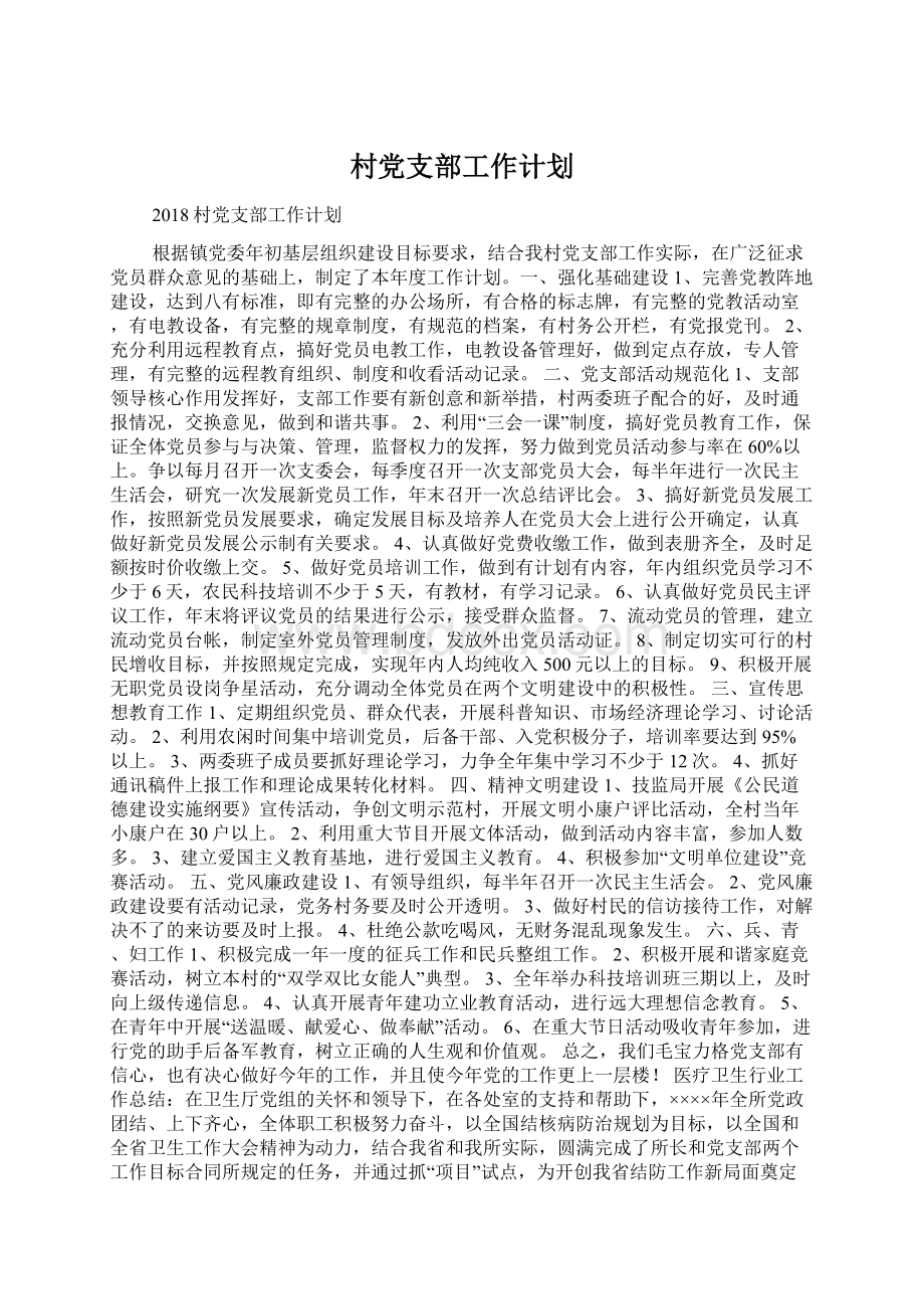 村党支部工作计划Word下载.docx_第1页