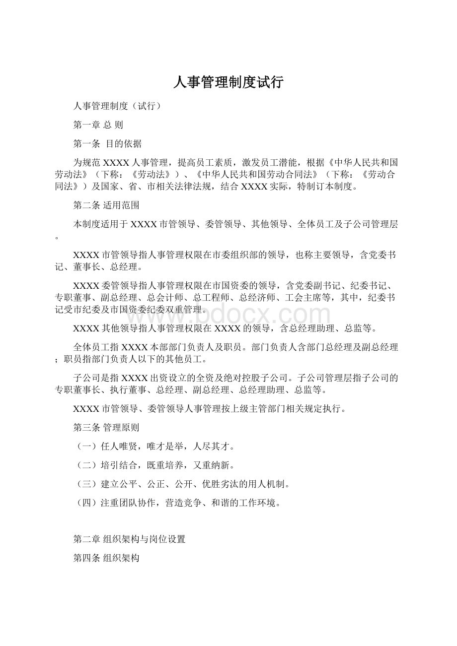 人事管理制度试行Word格式文档下载.docx