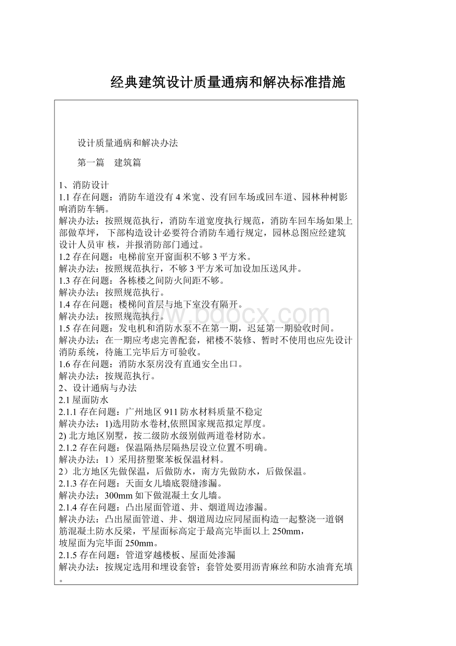 经典建筑设计质量通病和解决标准措施.docx_第1页