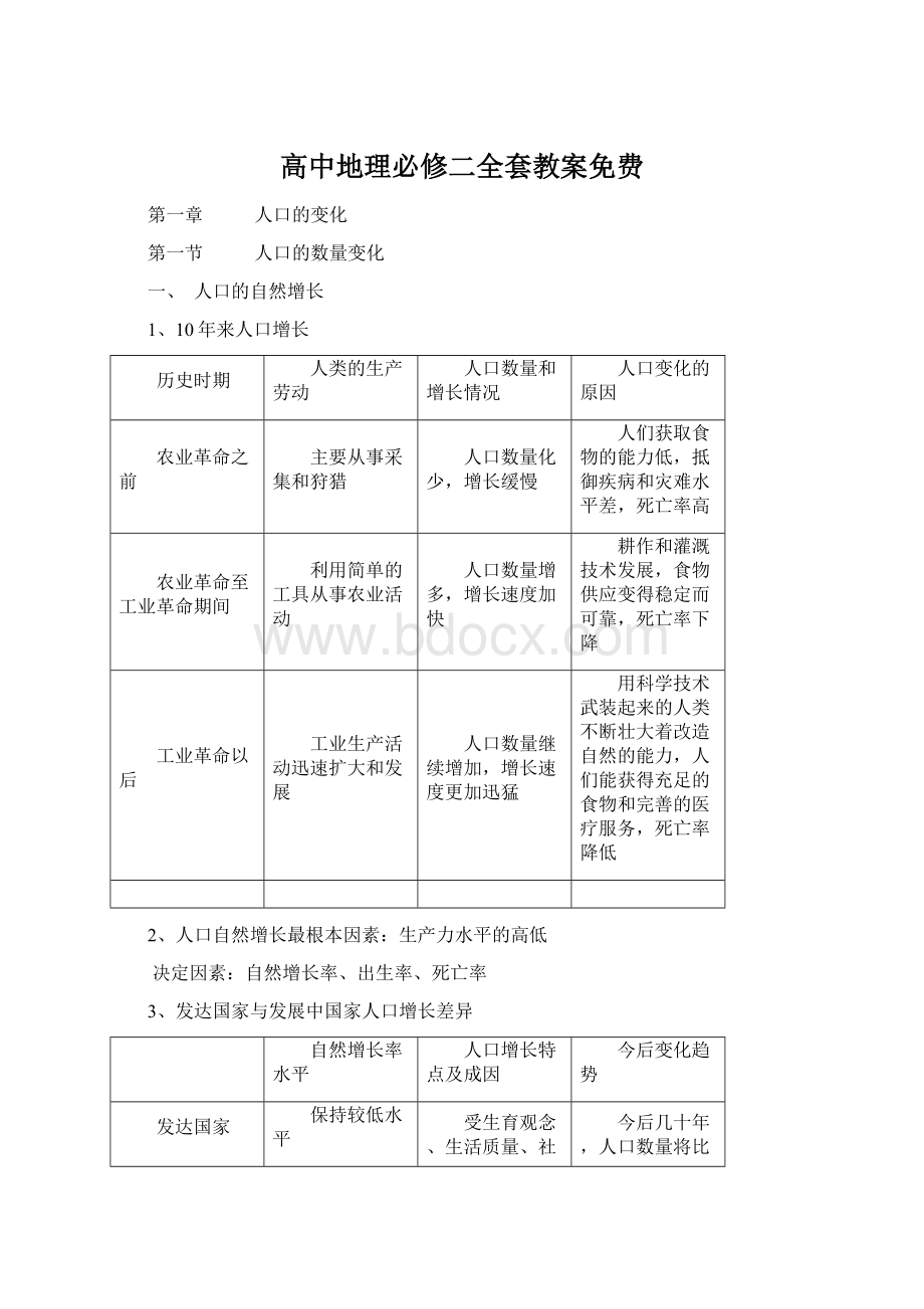 高中地理必修二全套教案免费Word格式.docx_第1页