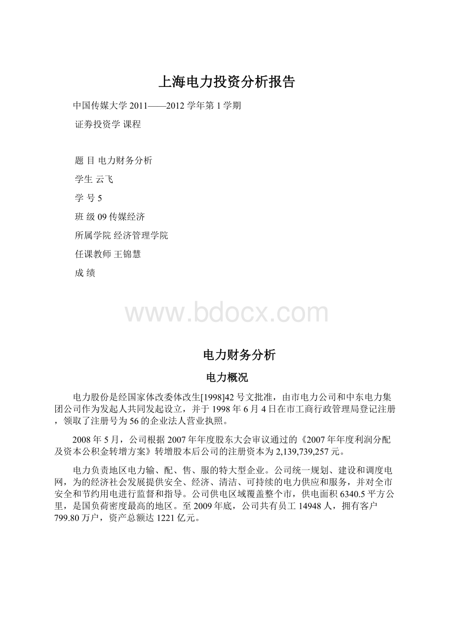 上海电力投资分析报告.docx