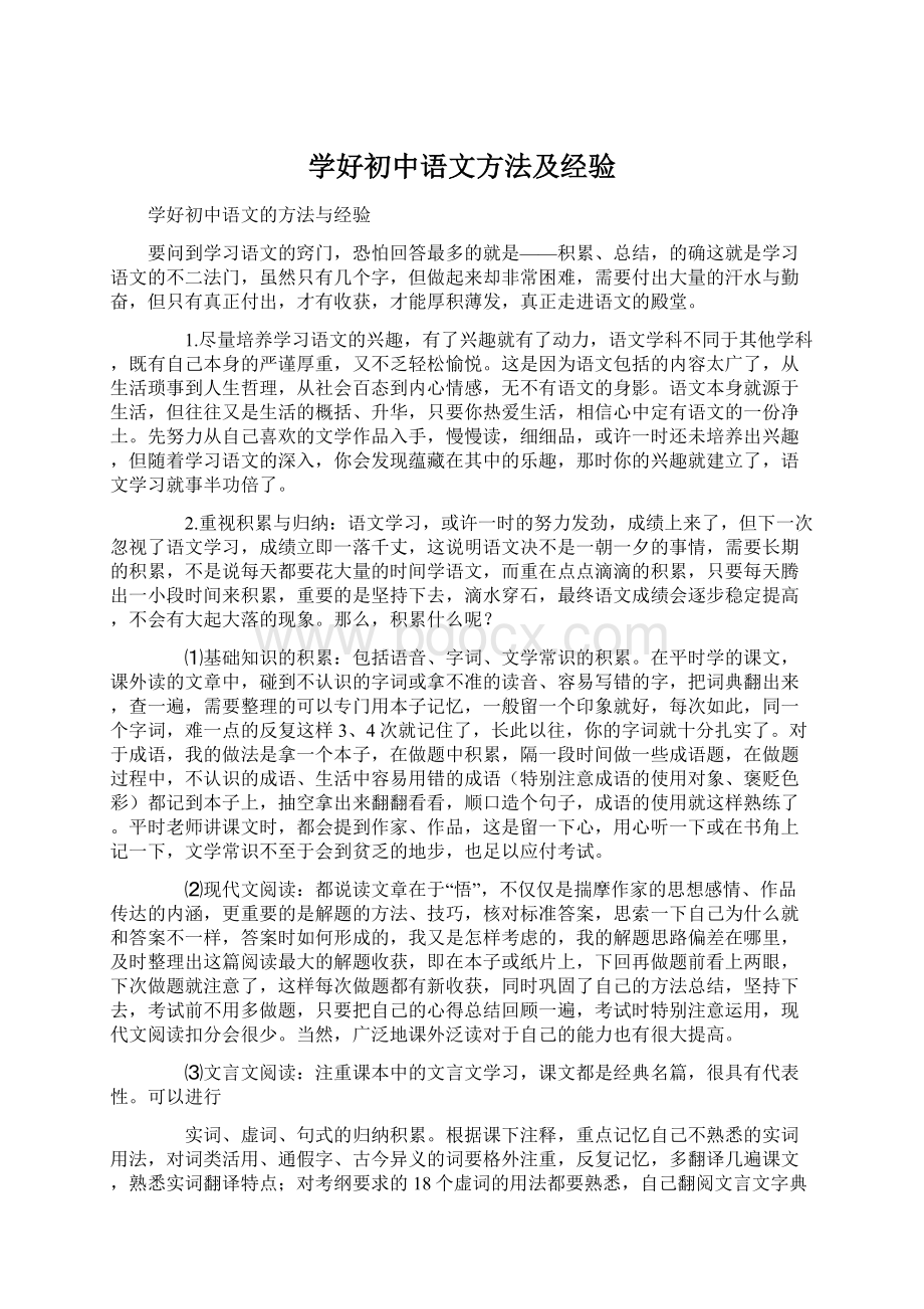 学好初中语文方法及经验文档格式.docx