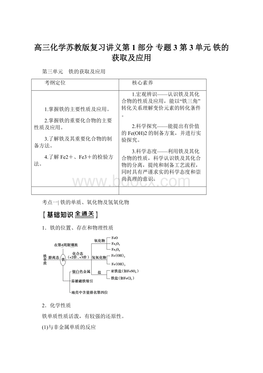 高三化学苏教版复习讲义第1部分 专题3 第3单元 铁的获取及应用.docx_第1页