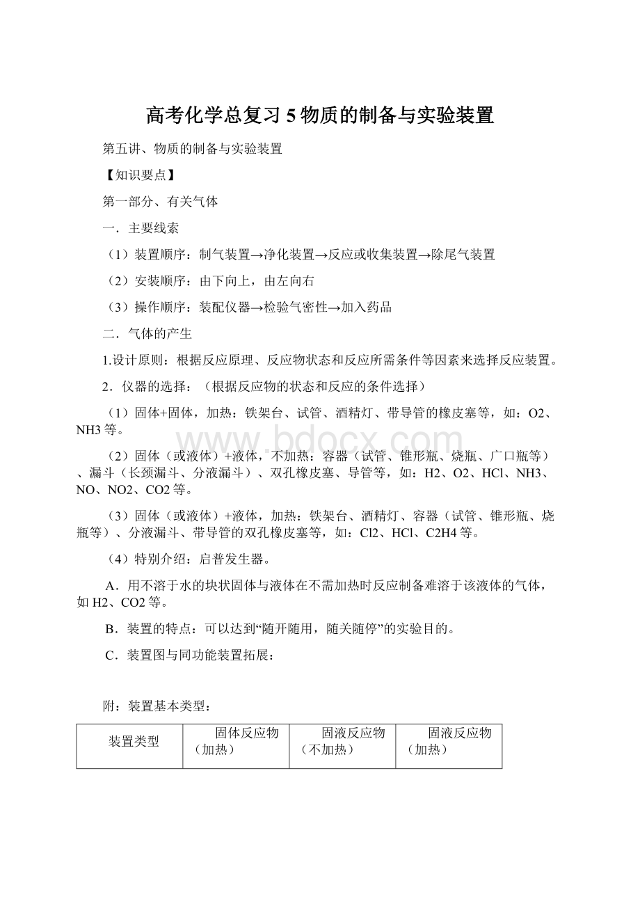 高考化学总复习5物质的制备与实验装置.docx_第1页