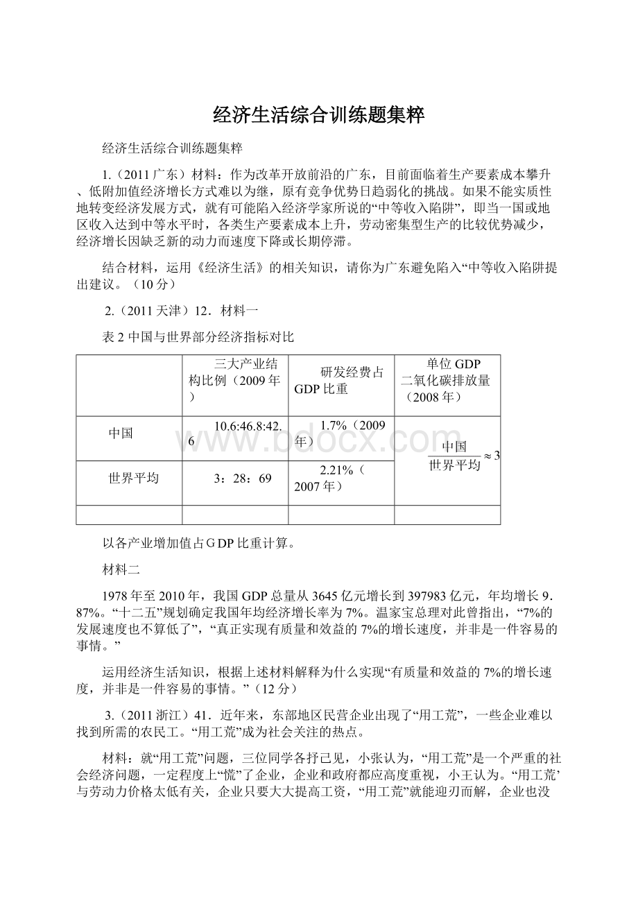 经济生活综合训练题集粹.docx