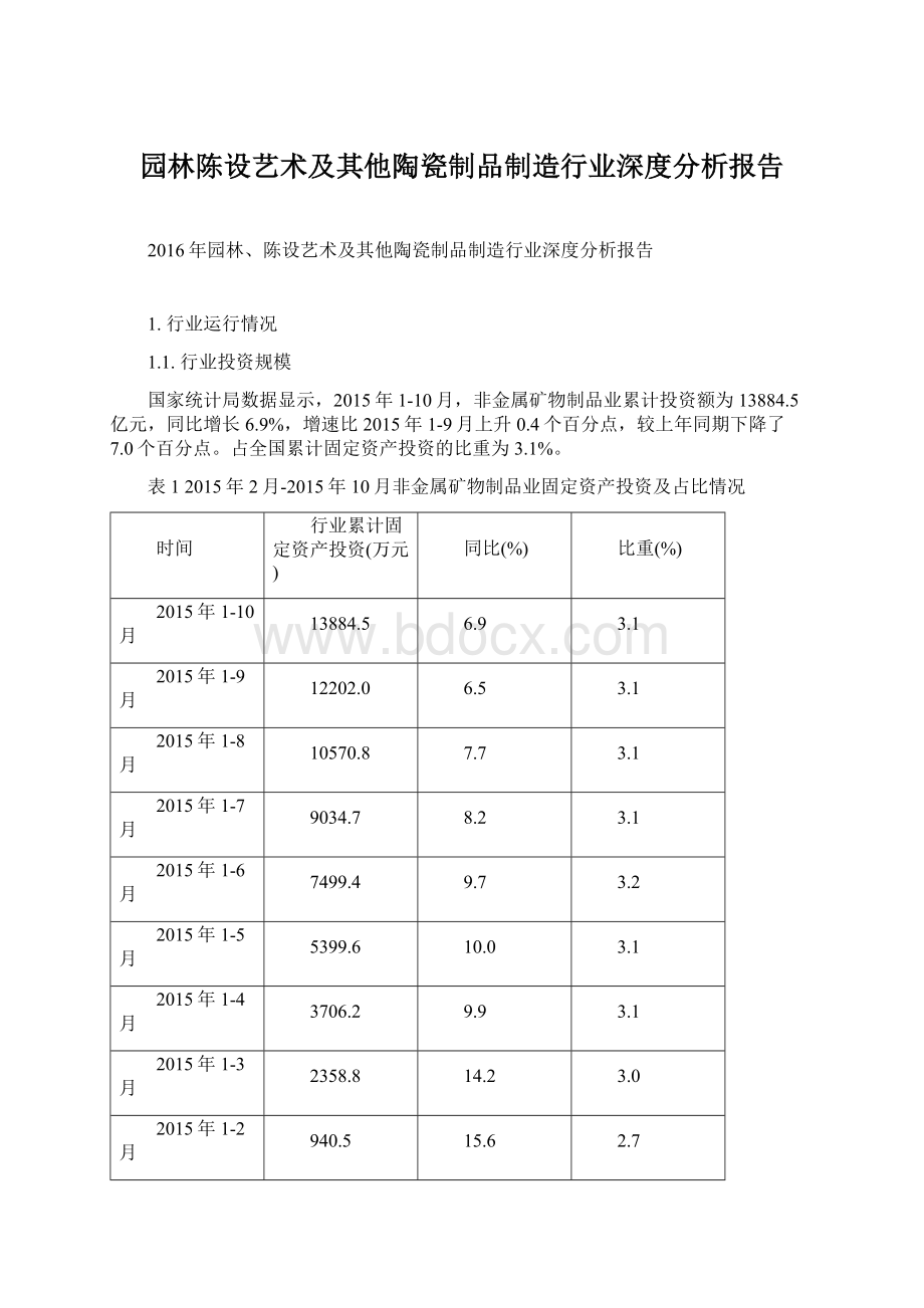 园林陈设艺术及其他陶瓷制品制造行业深度分析报告.docx_第1页