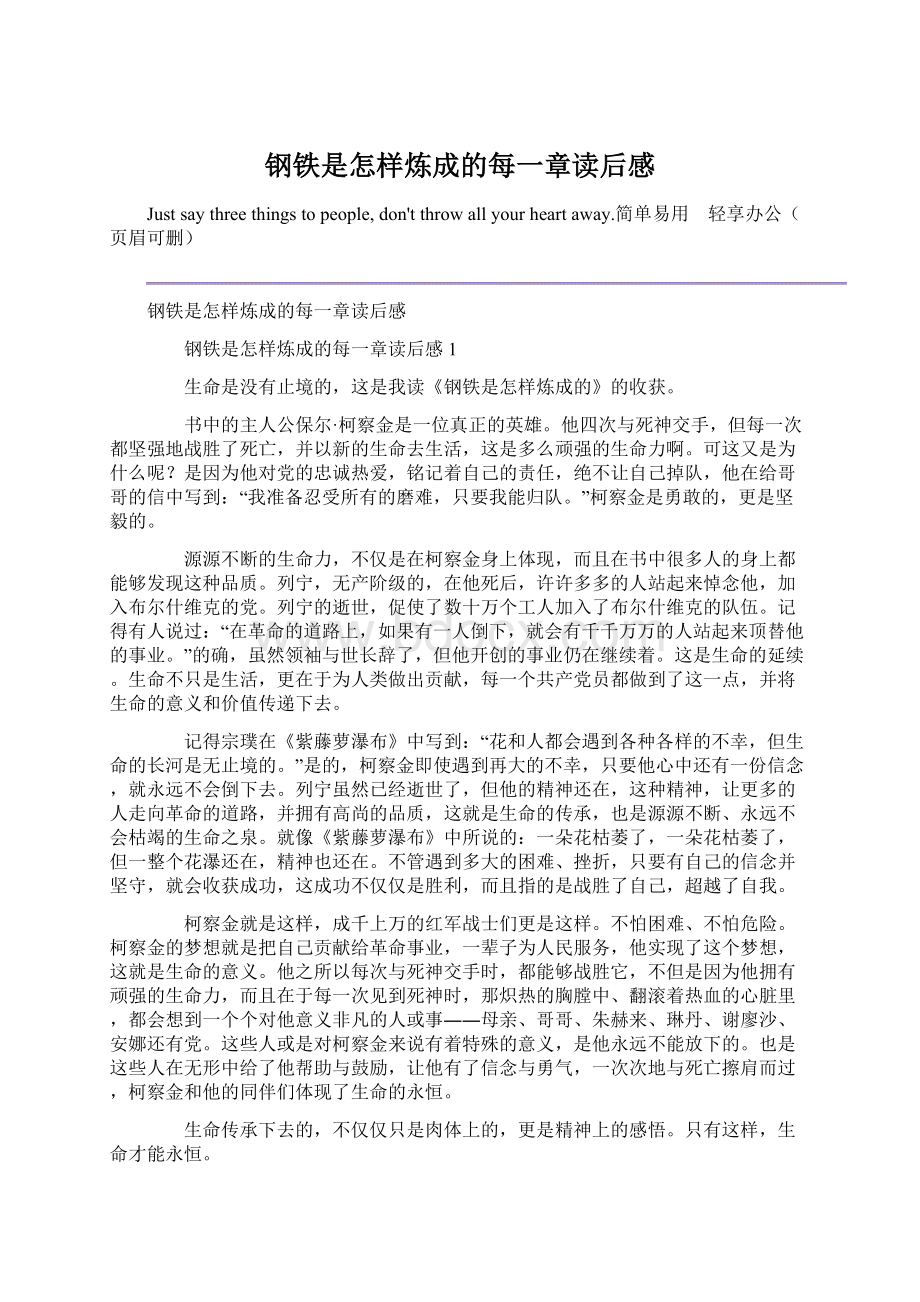 钢铁是怎样炼成的每一章读后感Word格式.docx_第1页