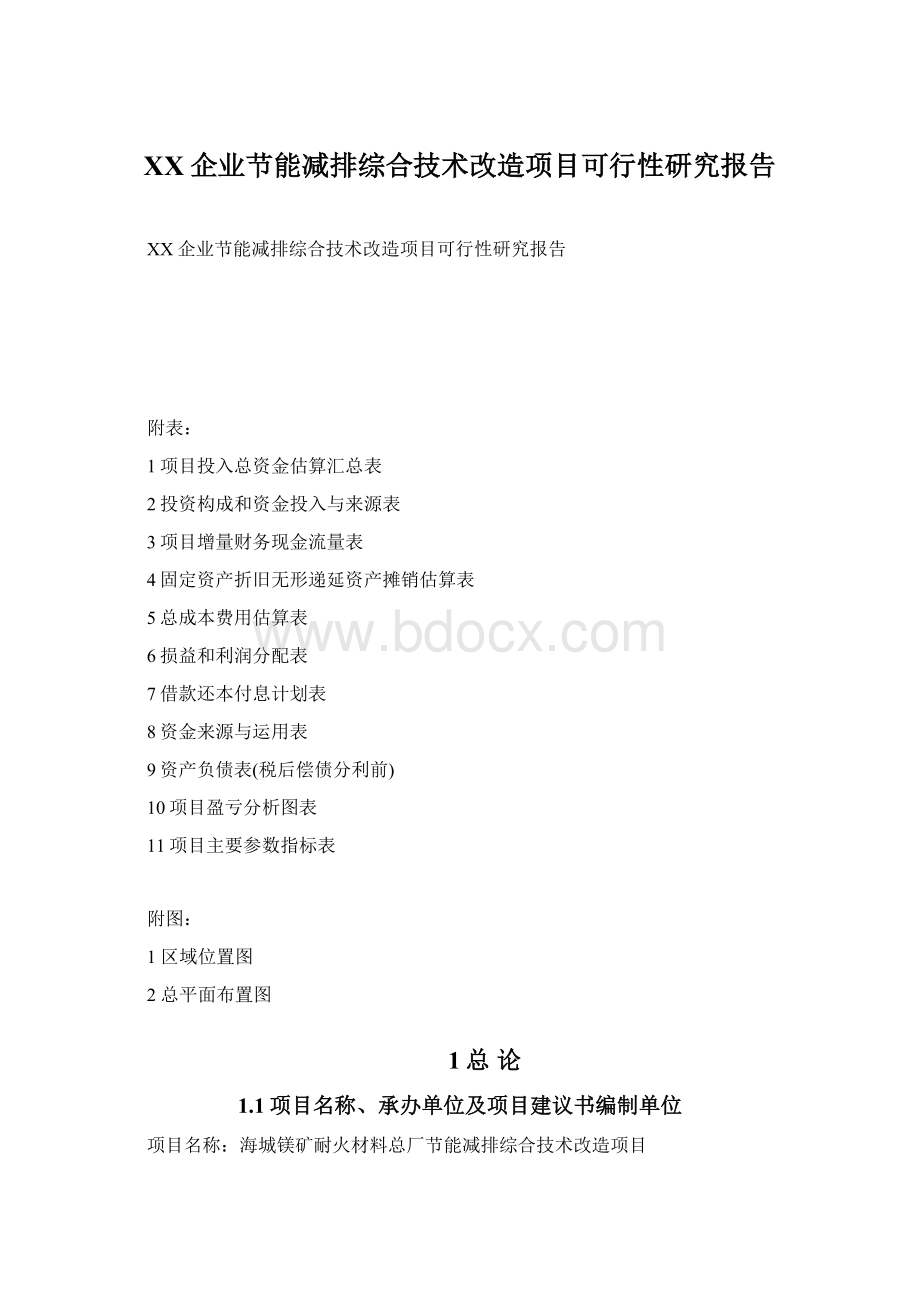 XX企业节能减排综合技术改造项目可行性研究报告Word文档下载推荐.docx_第1页