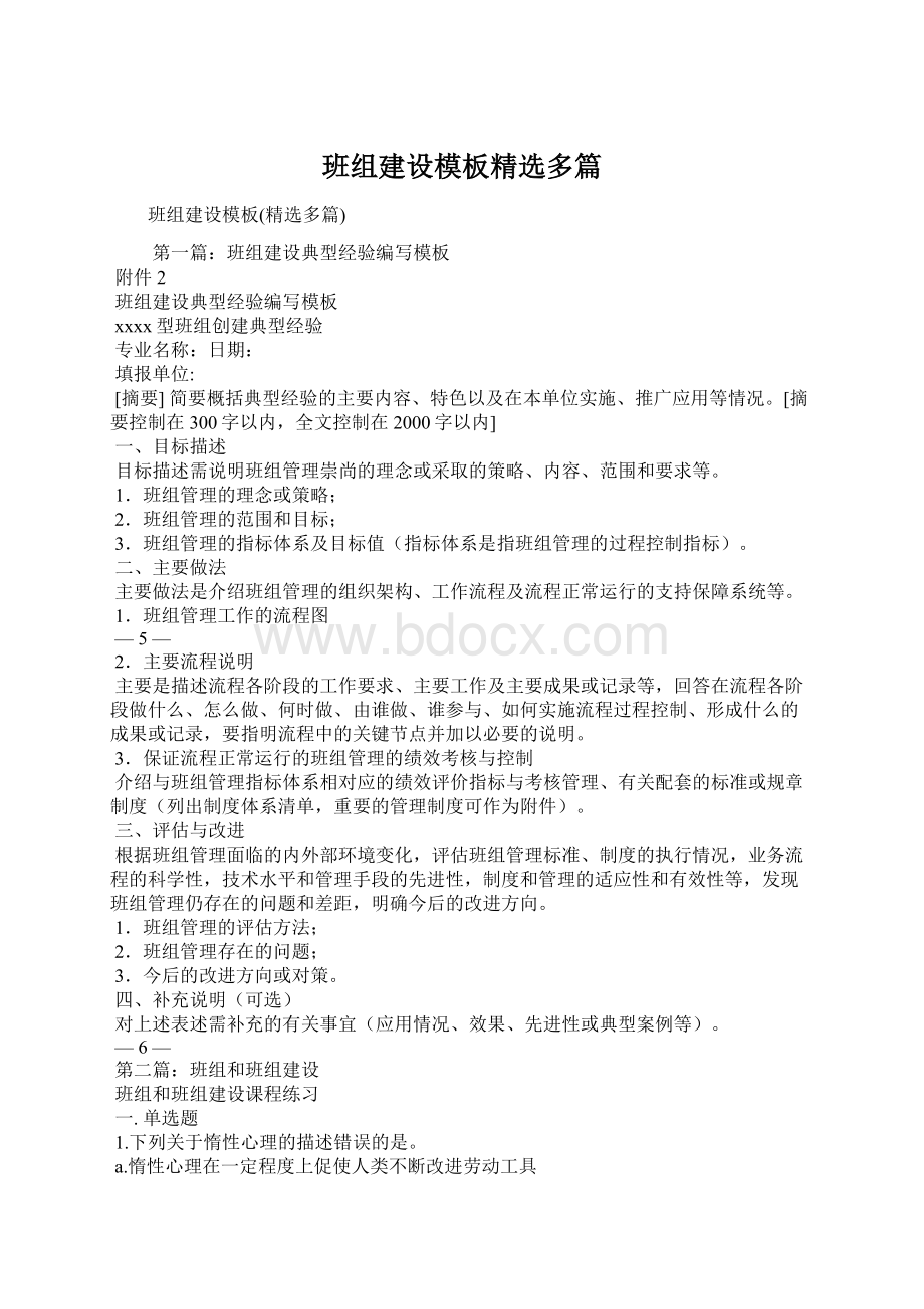 班组建设模板精选多篇Word文档格式.docx