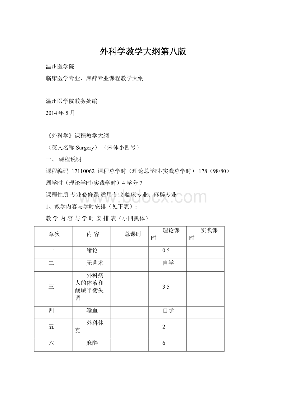 外科学教学大纲第八版Word文档格式.docx_第1页