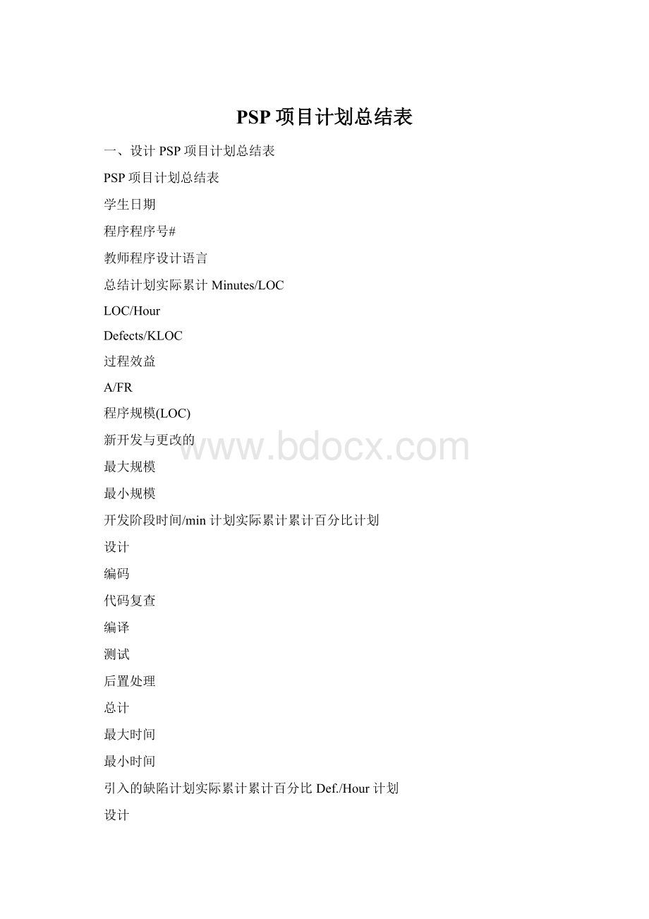 PSP项目计划总结表.docx