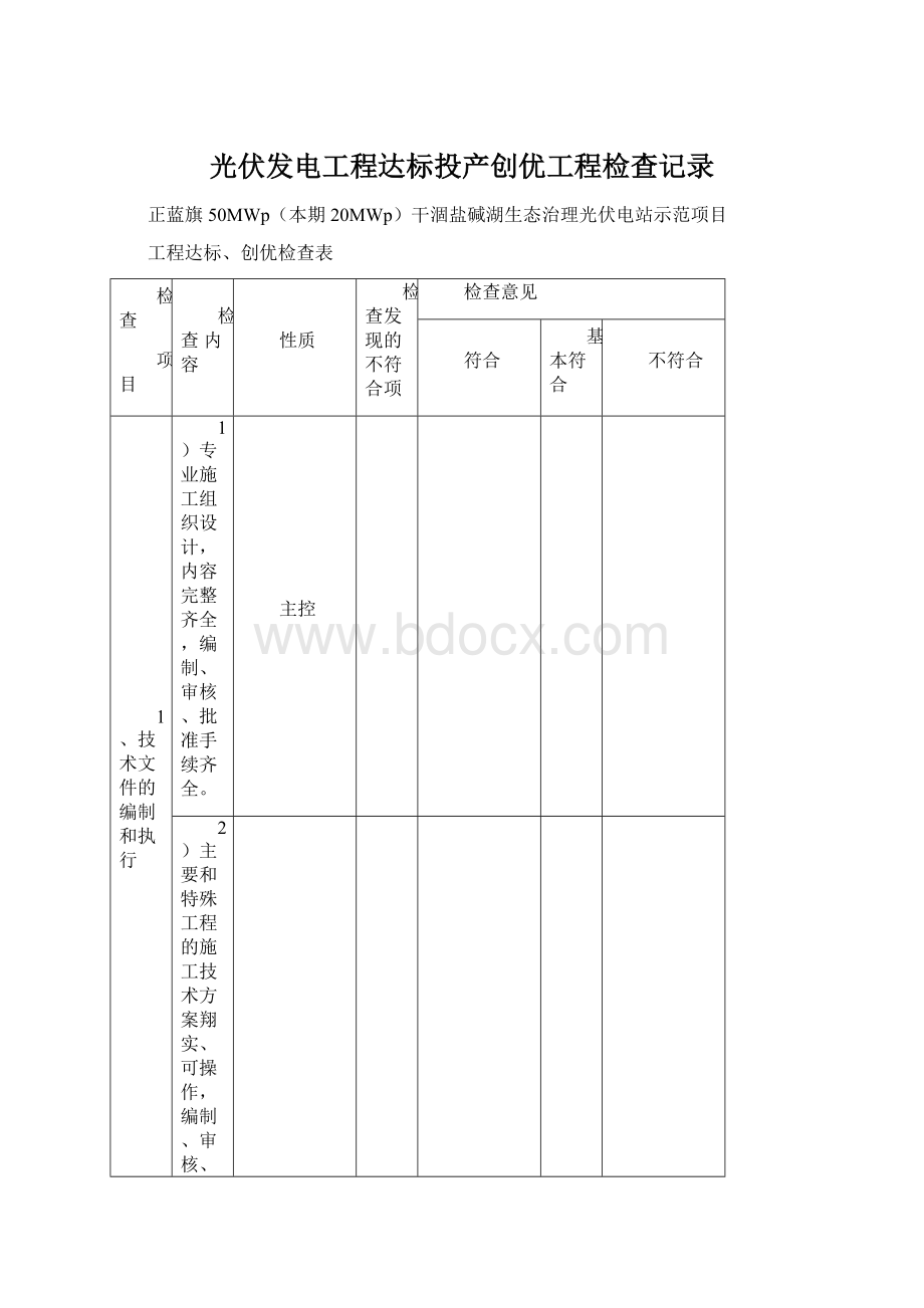 光伏发电工程达标投产创优工程检查记录.docx