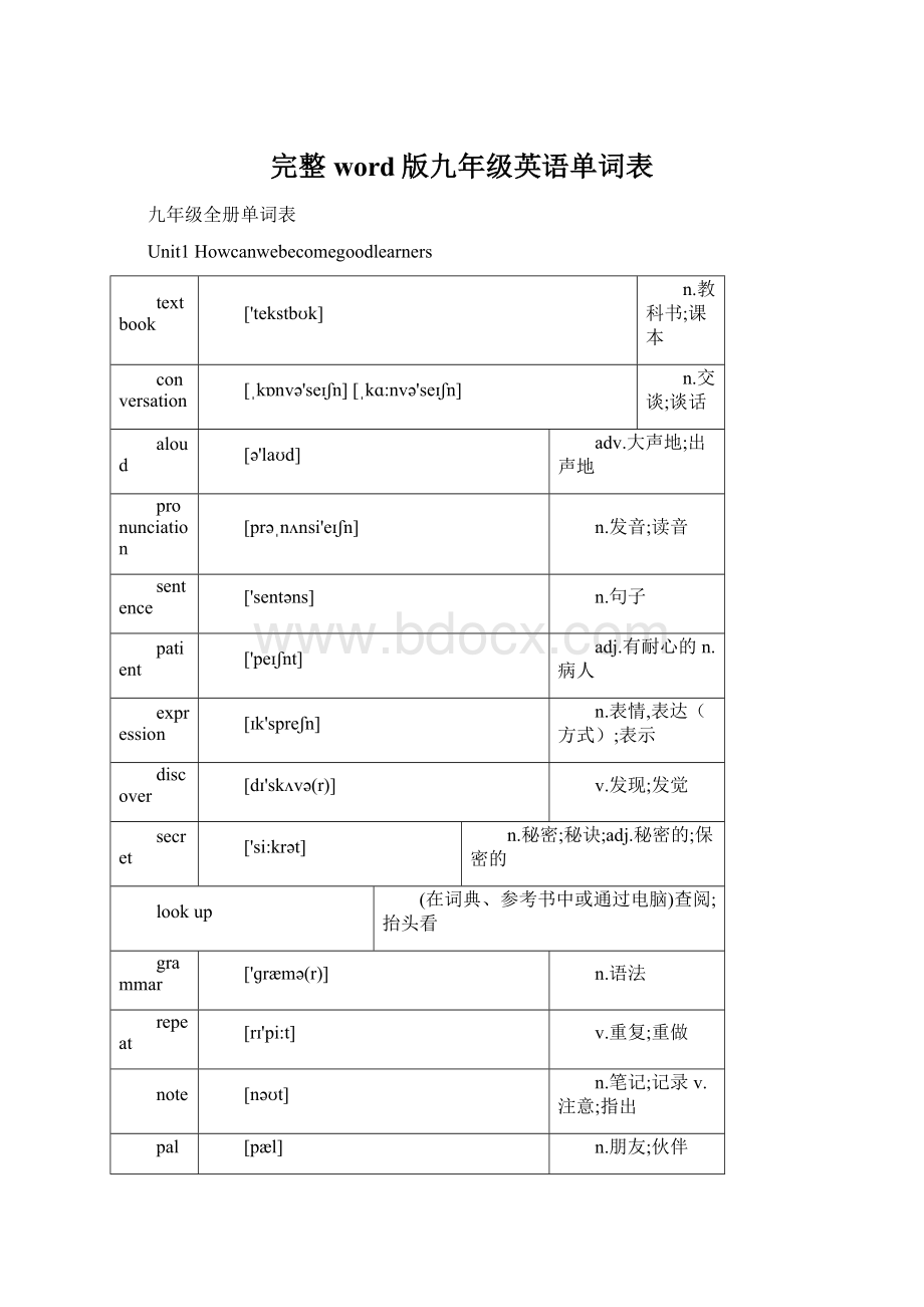 完整word版九年级英语单词表文档格式.docx_第1页