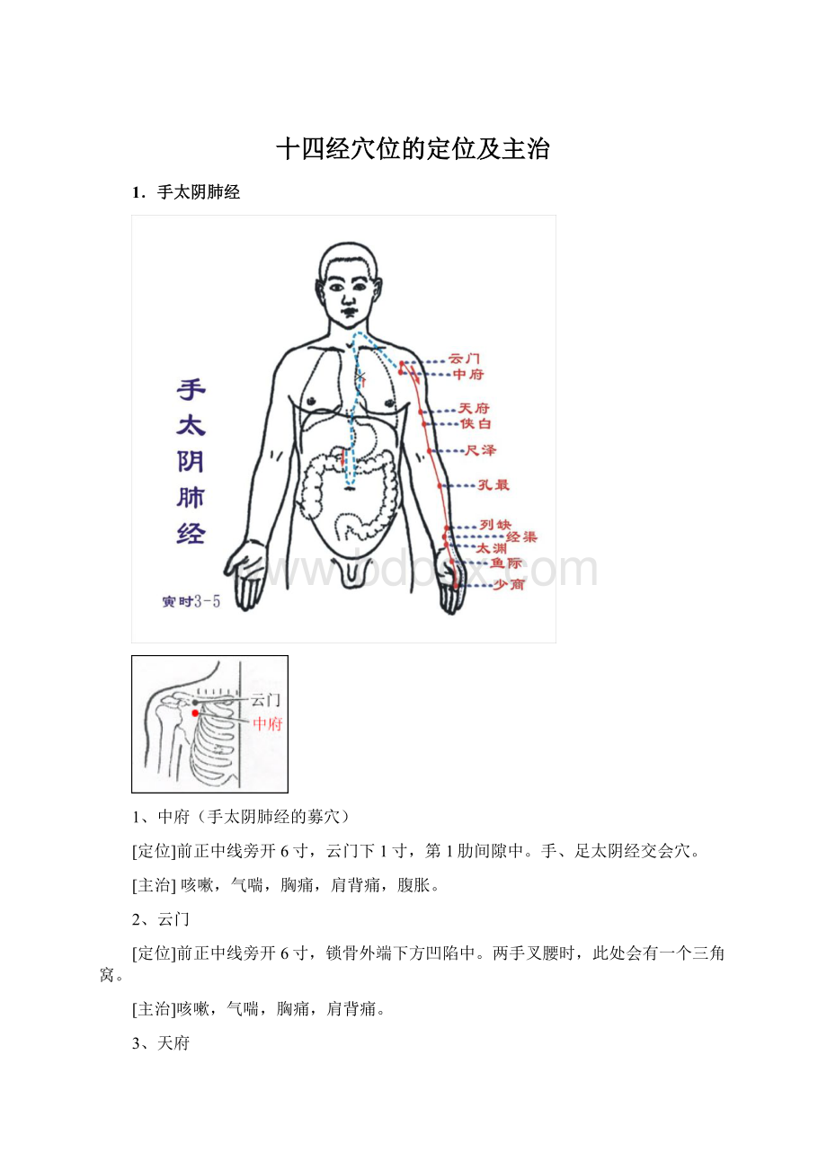 十四经穴位的定位及主治Word文档格式.docx