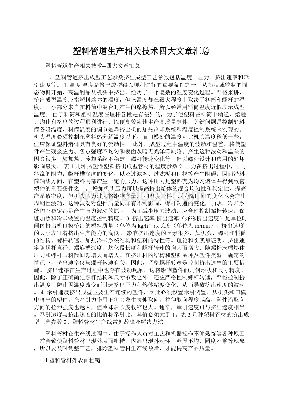 塑料管道生产相关技术四大文章汇总Word格式文档下载.docx