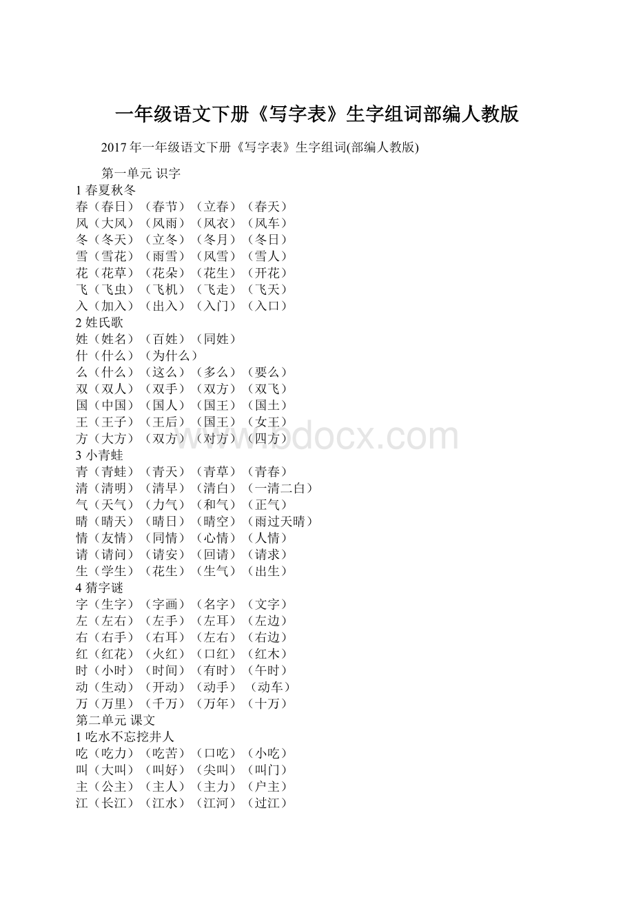 一年级语文下册《写字表》生字组词部编人教版.docx_第1页