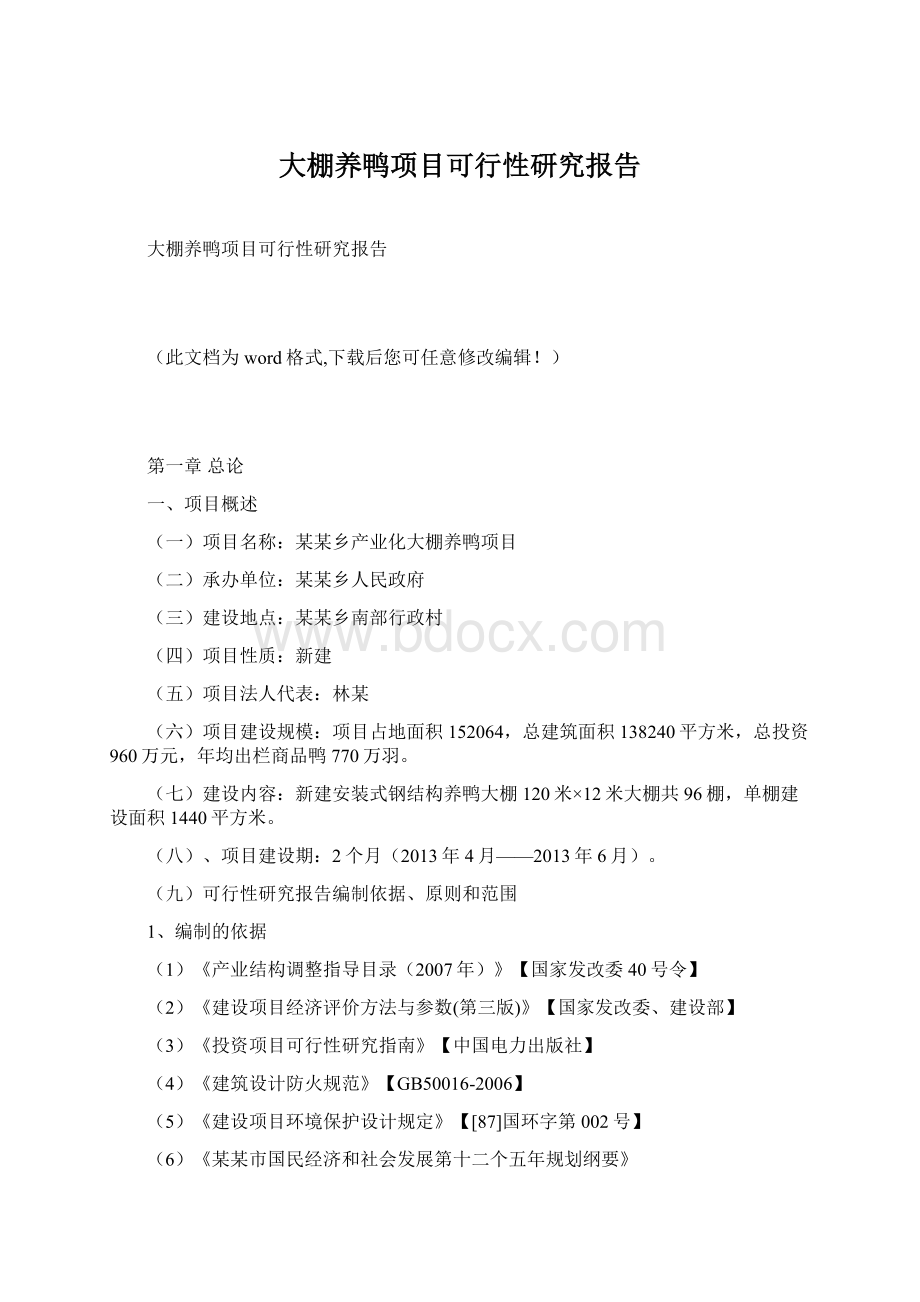 大棚养鸭项目可行性研究报告Word格式文档下载.docx