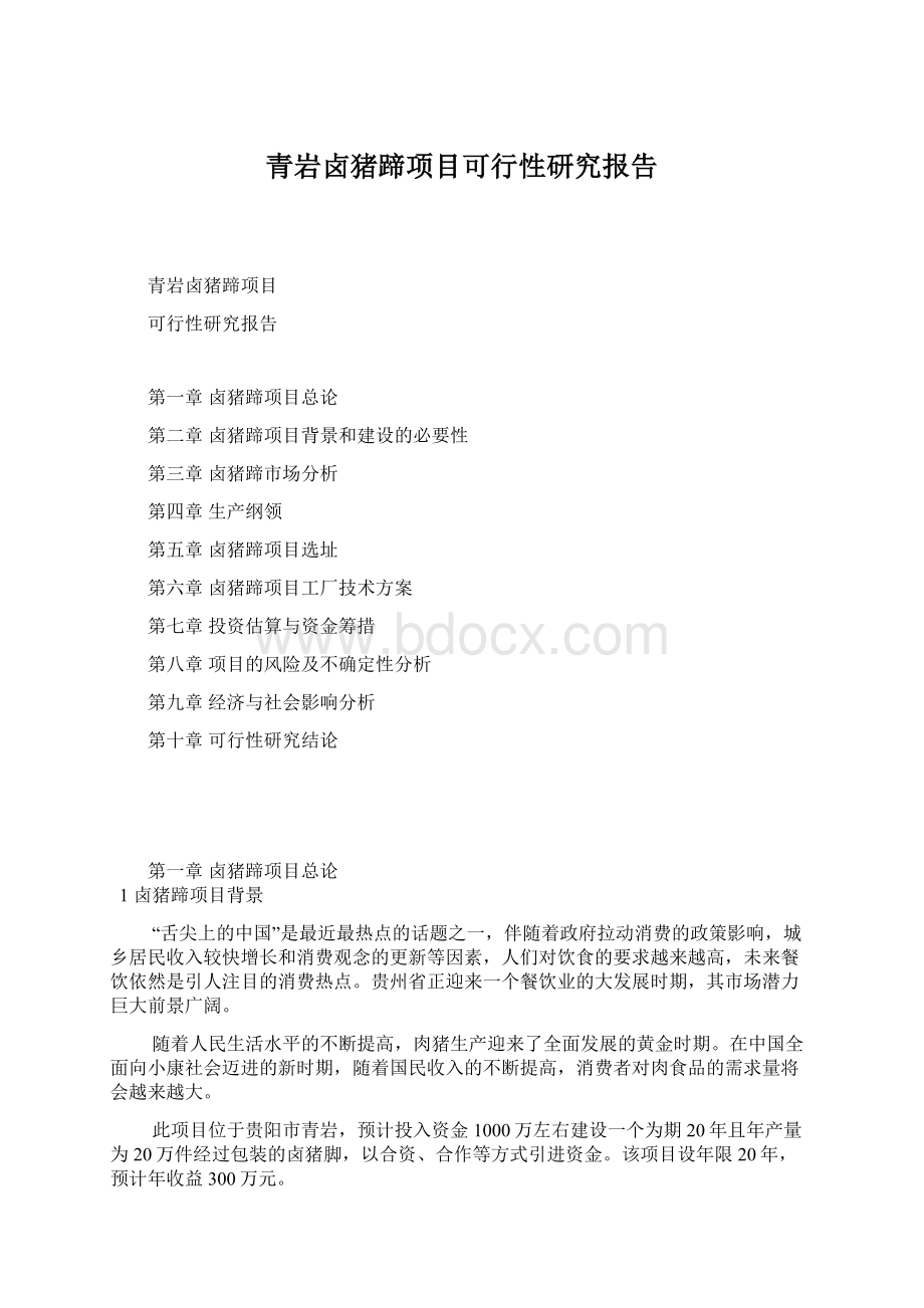 青岩卤猪蹄项目可行性研究报告Word下载.docx