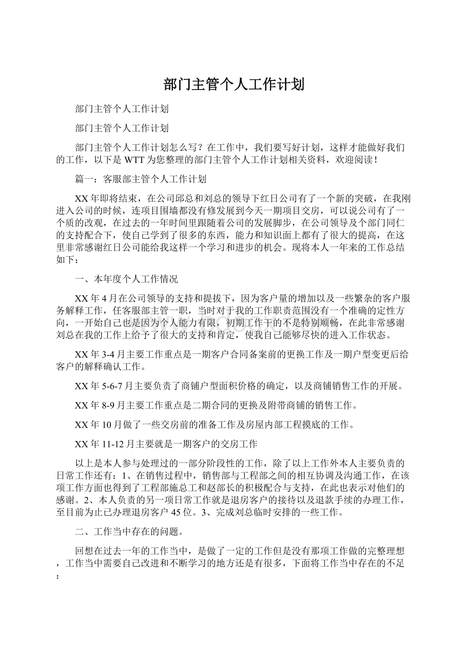 部门主管个人工作计划.docx_第1页