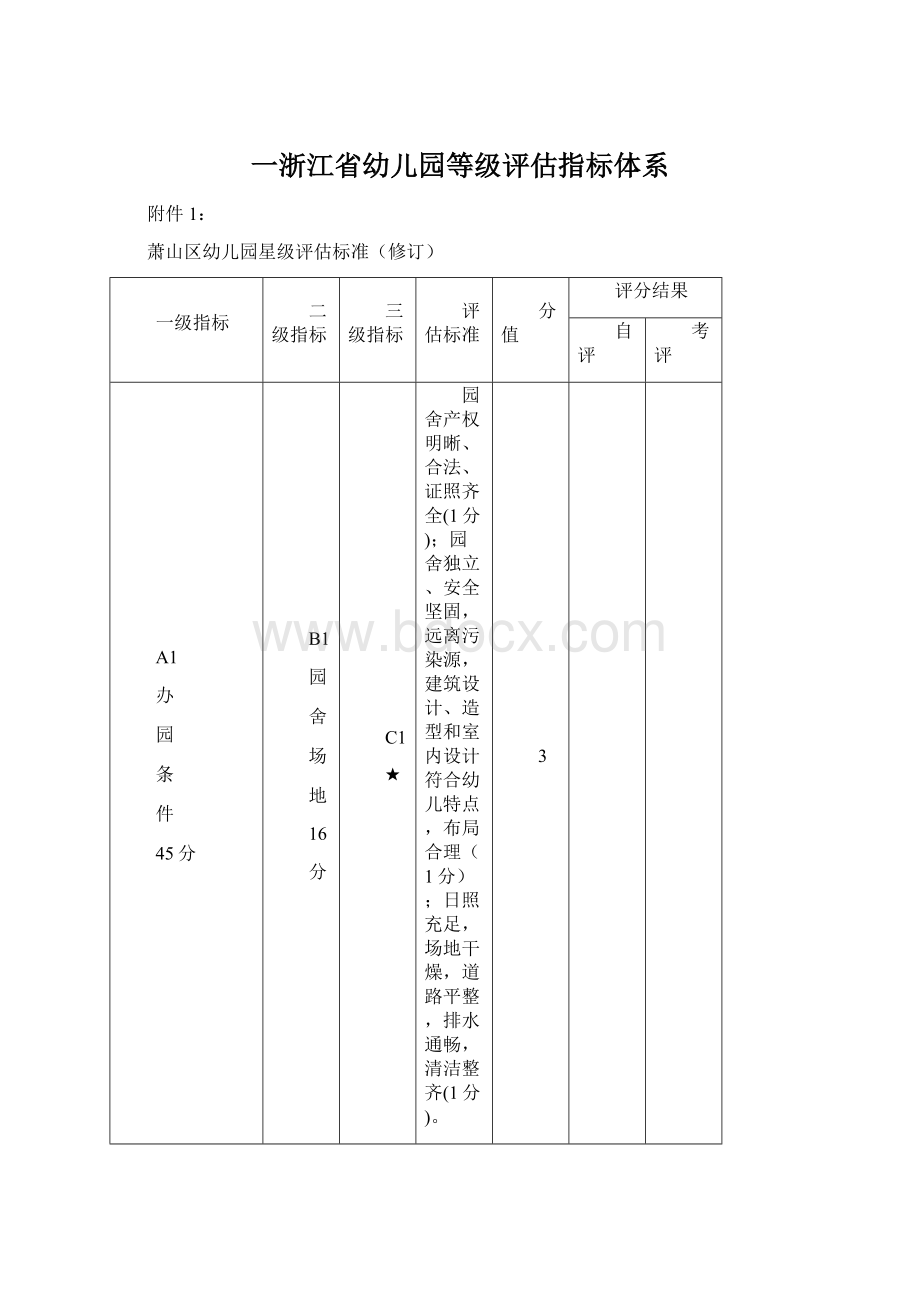 一浙江省幼儿园等级评估指标体系.docx_第1页