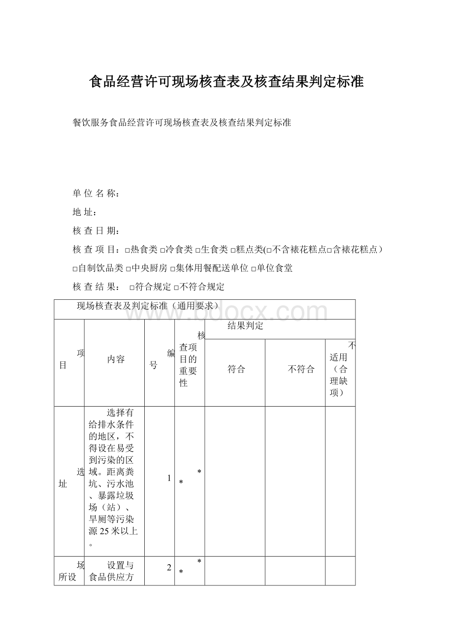 食品经营许可现场核查表及核查结果判定标准.docx