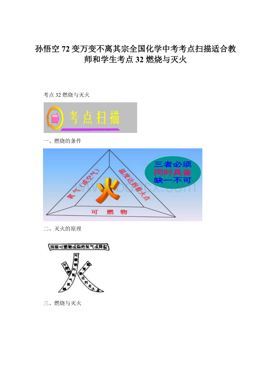 孙悟空72变万变不离其宗全国化学中考考点扫描适合教师和学生考点32 燃烧与灭火.docx_第1页