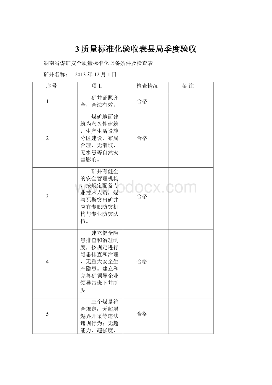 3质量标准化验收表县局季度验收Word格式.docx