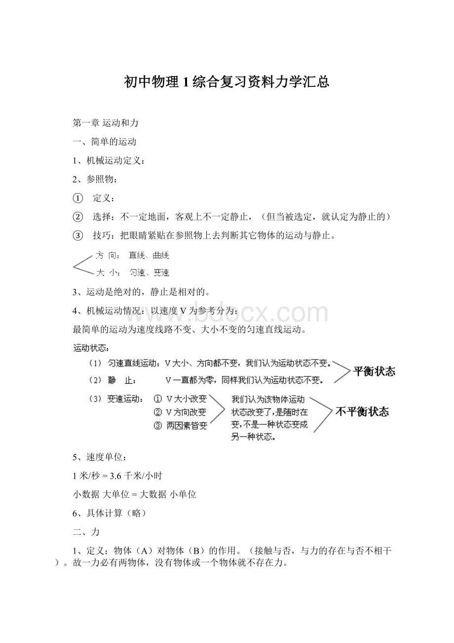 初中物理1综合复习资料力学汇总.docx