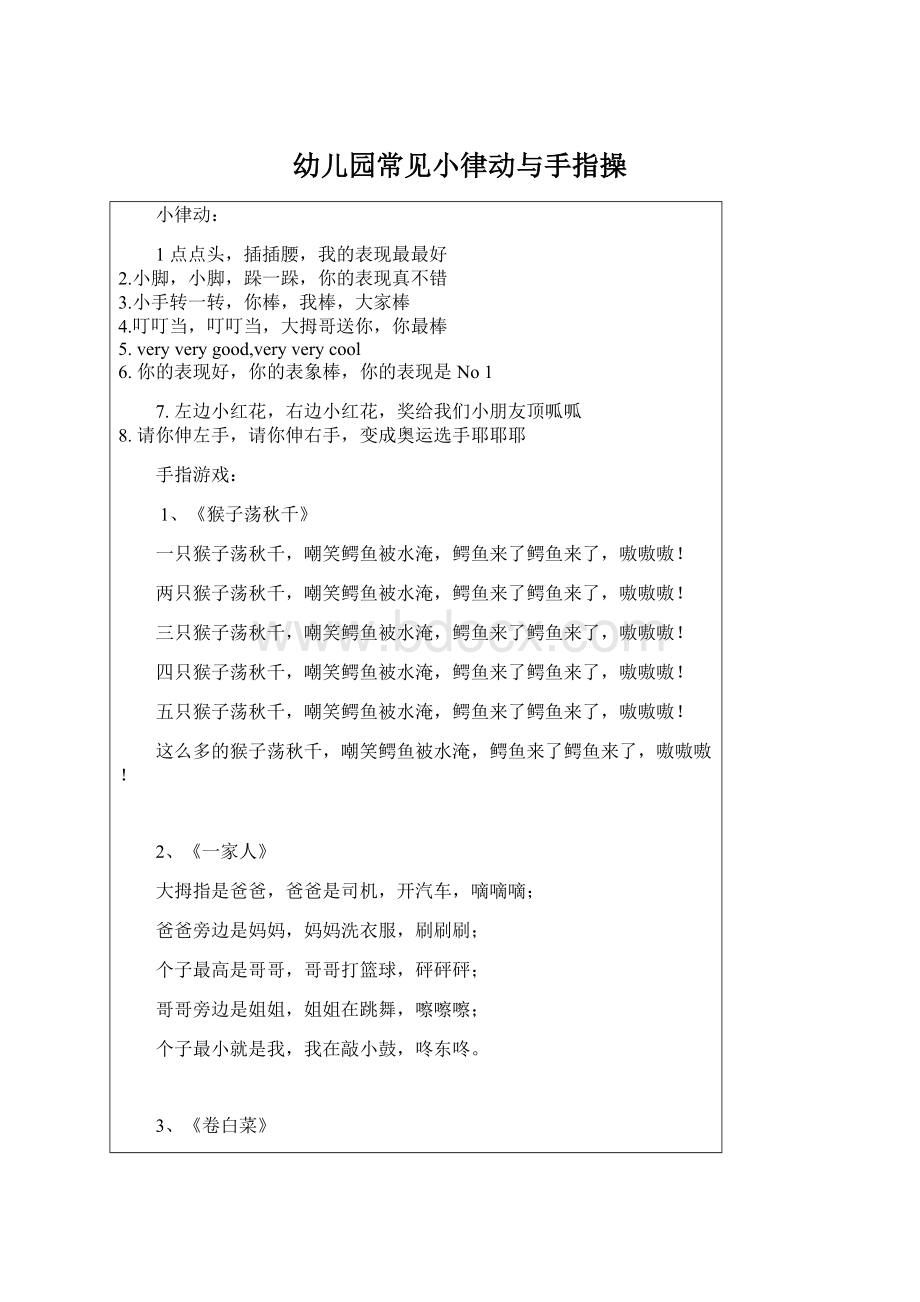 幼儿园常见小律动与手指操Word格式文档下载.docx