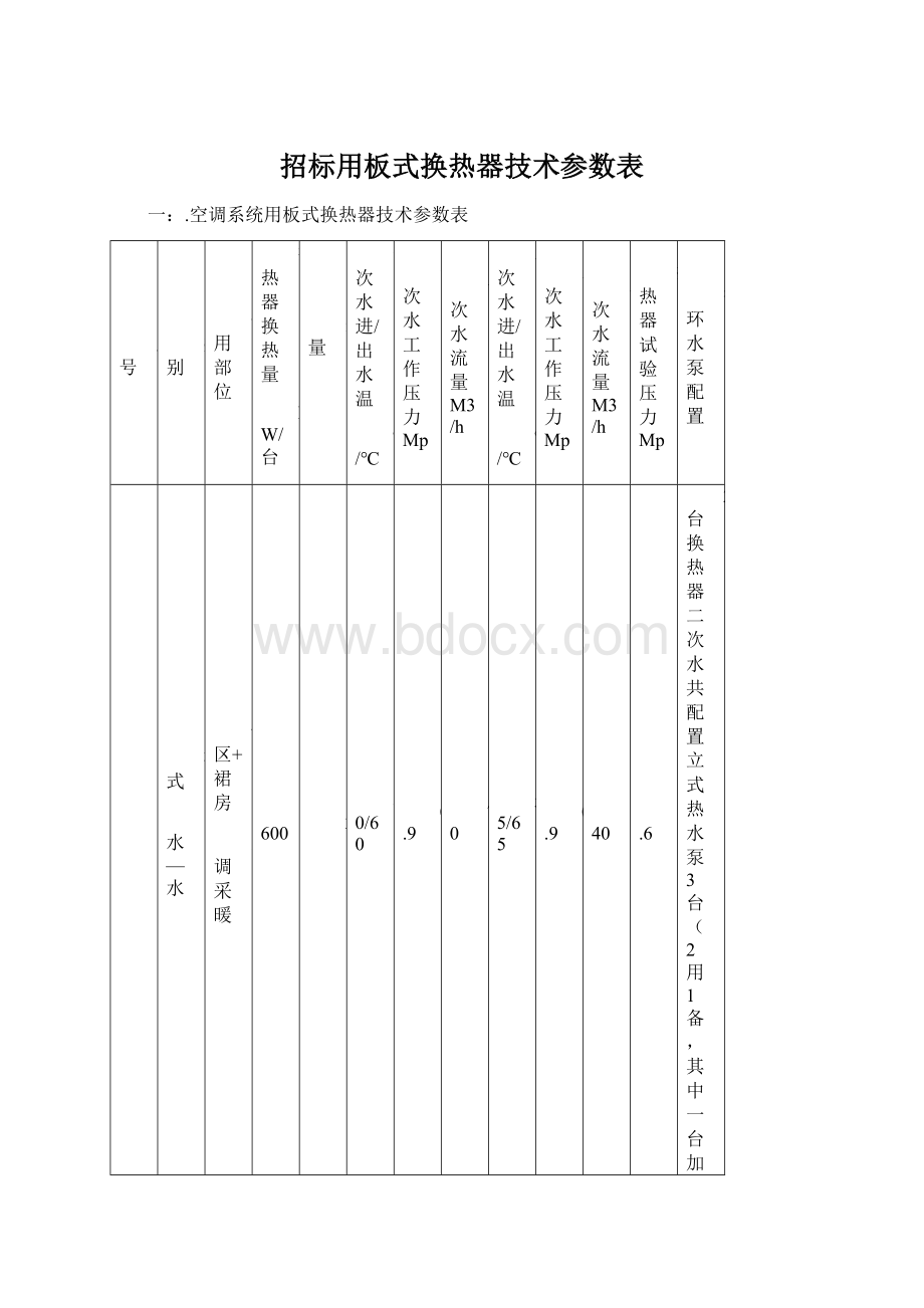 招标用板式换热器技术参数表Word格式.docx