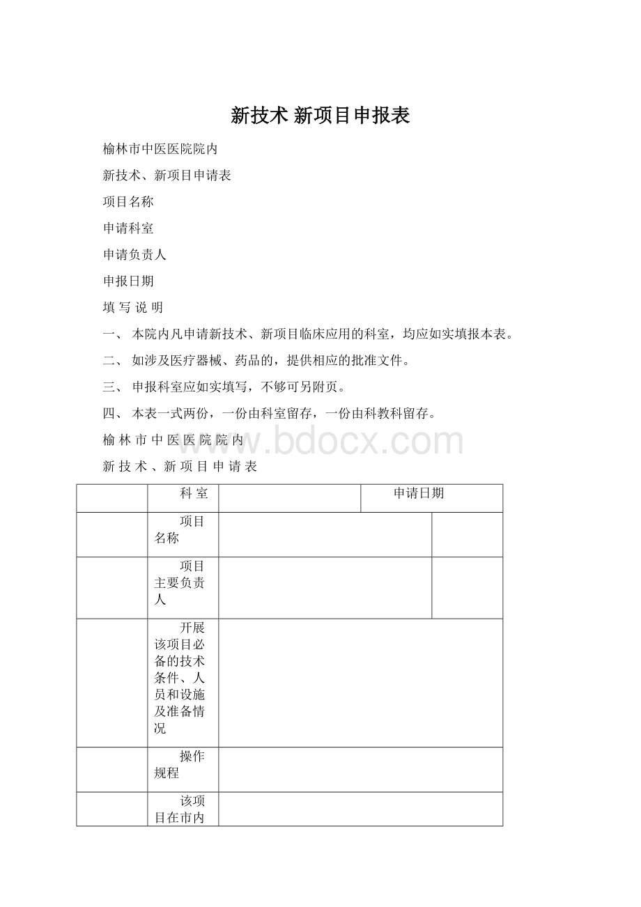 新技术 新项目申报表Word文档格式.docx