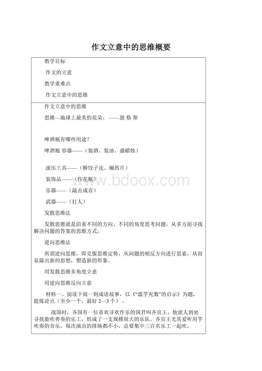 作文立意中的思维概要.docx