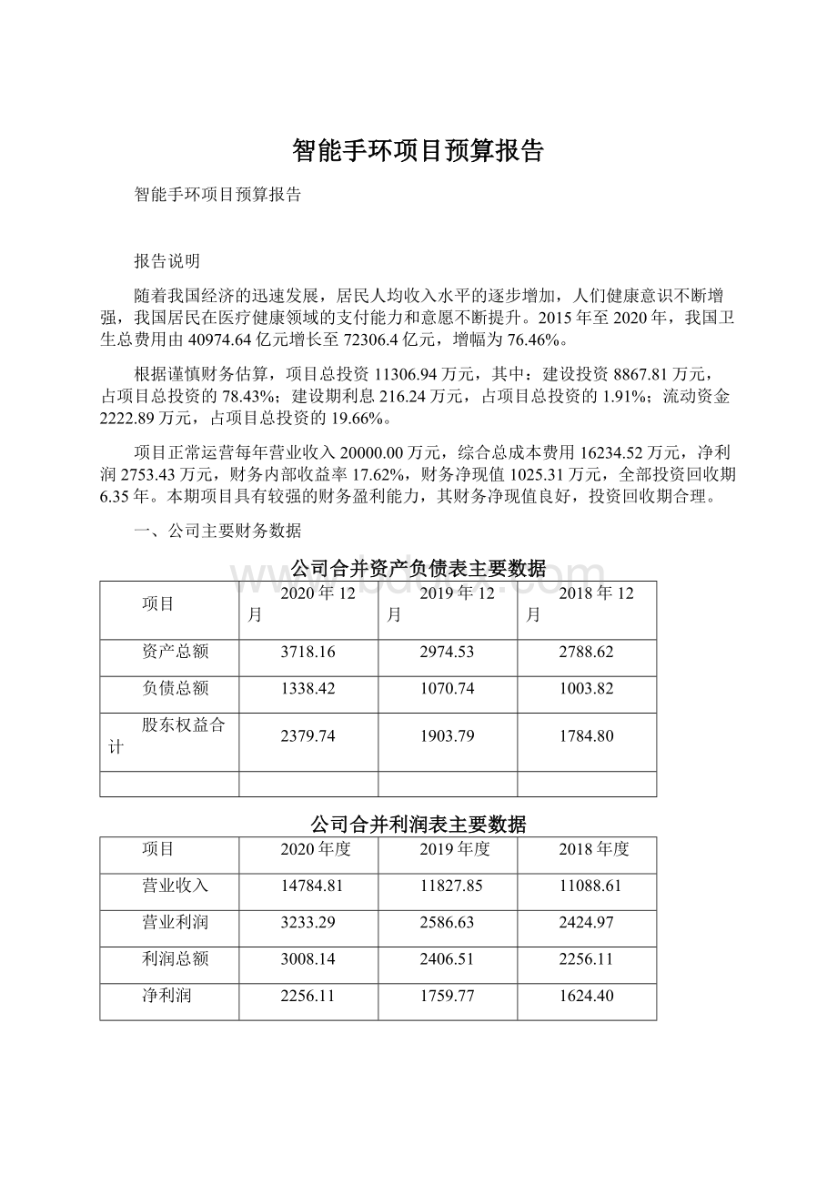 智能手环项目预算报告Word文件下载.docx_第1页