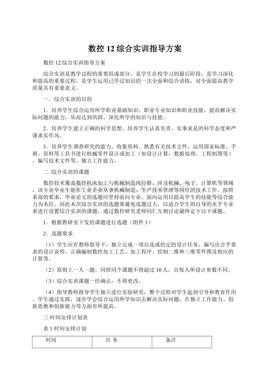 数控12综合实训指导方案Word文档下载推荐.docx_第1页