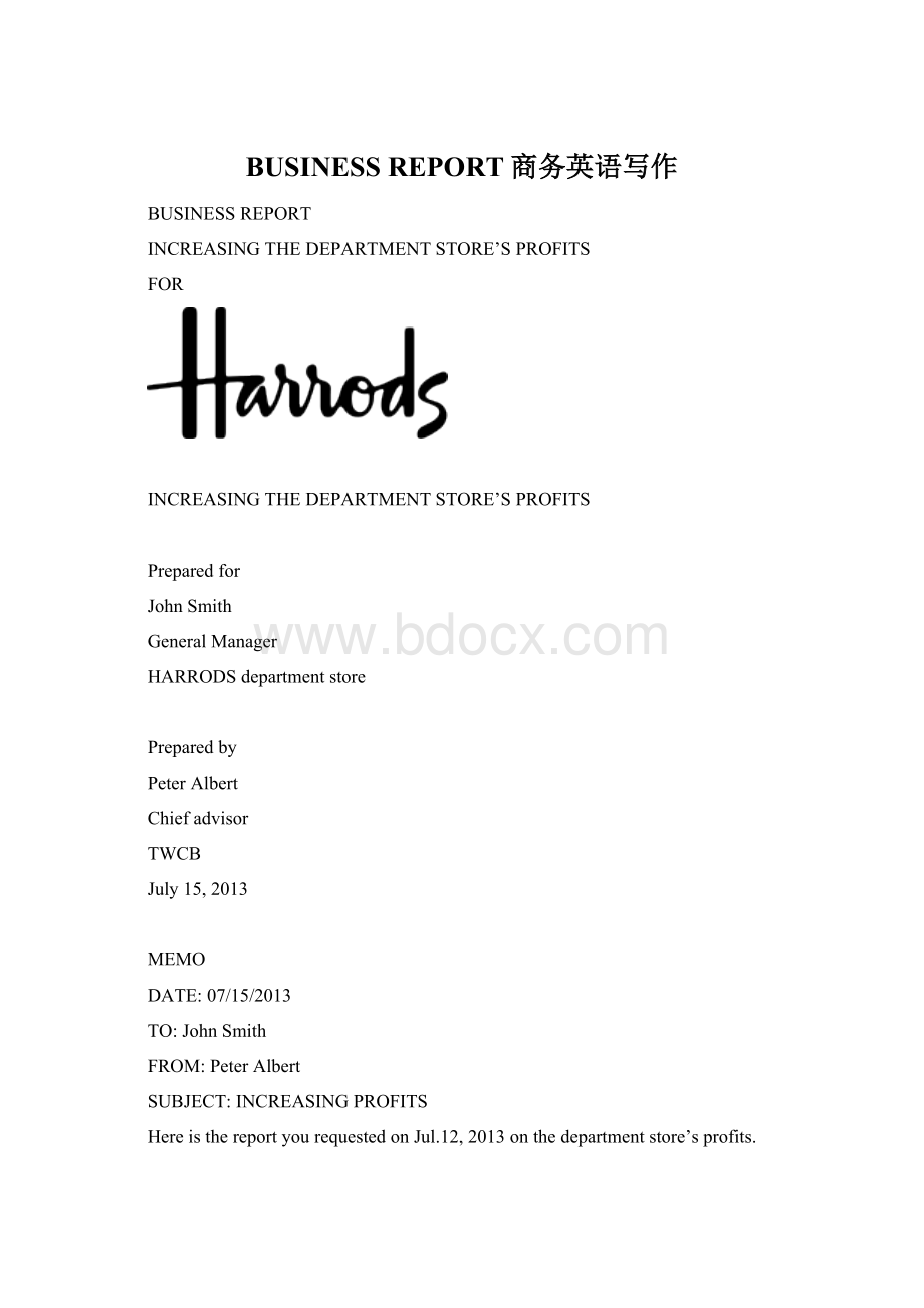 BUSINESS REPORT商务英语写作Word格式.docx_第1页