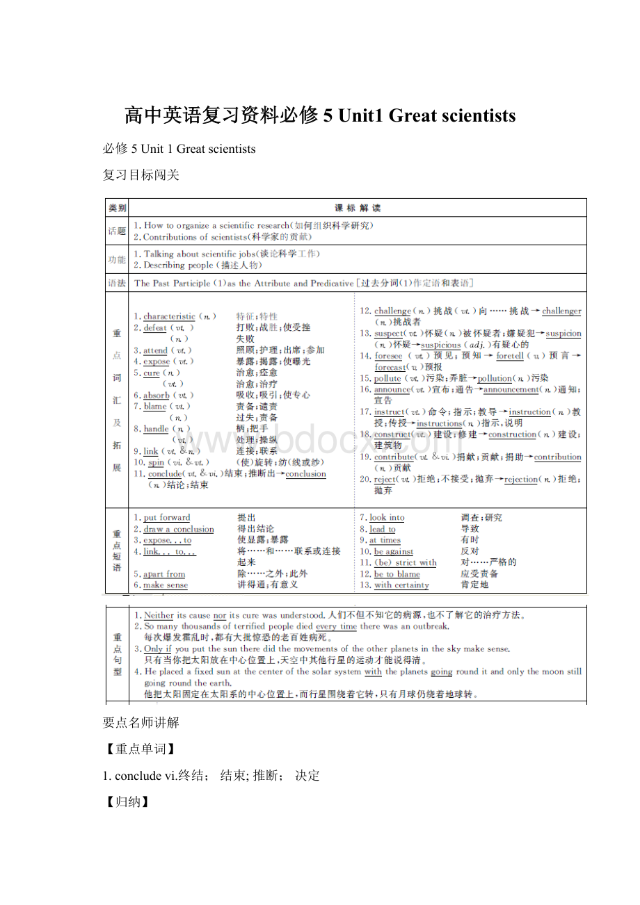 高中英语复习资料必修5 Unit1 Great scientists.docx