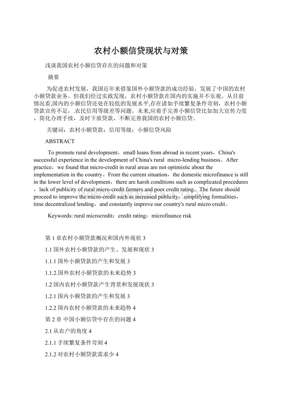 农村小额信贷现状与对策Word格式文档下载.docx