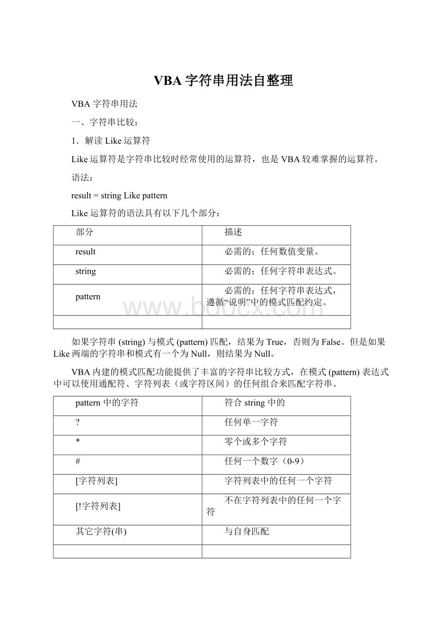 VBA字符串用法自整理Word格式文档下载.docx