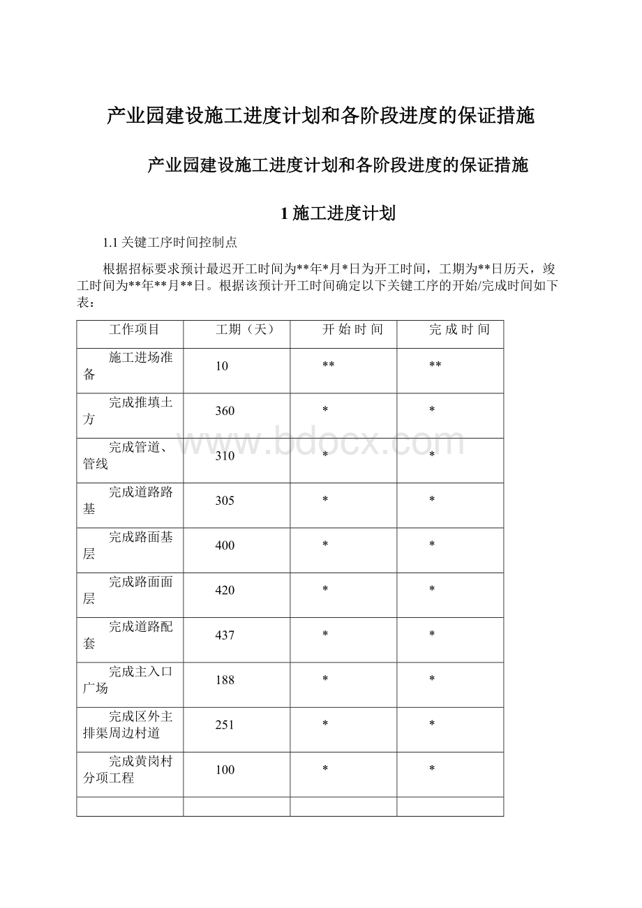 产业园建设施工进度计划和各阶段进度的保证措施.docx_第1页