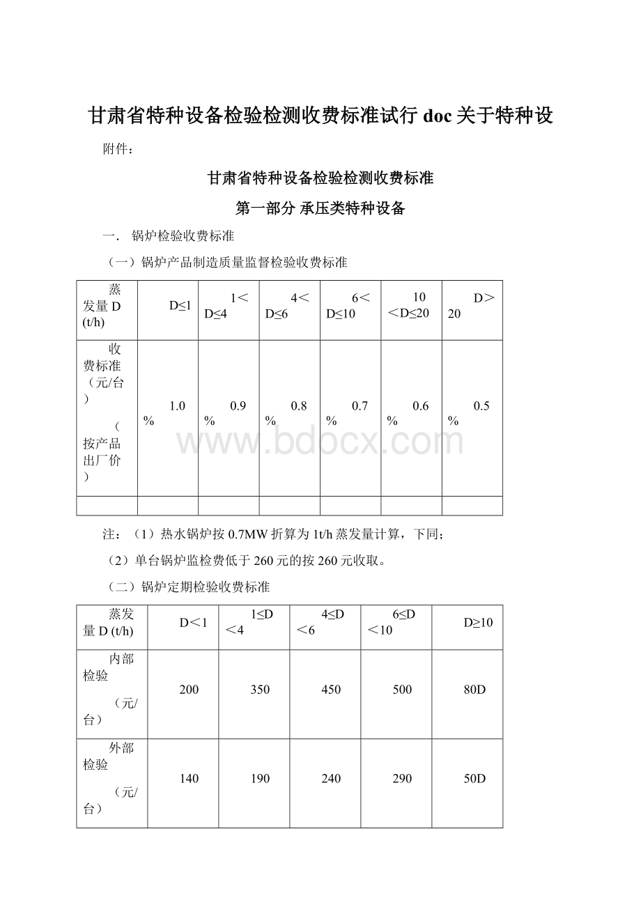 甘肃省特种设备检验检测收费标准试行doc关于特种设Word下载.docx_第1页