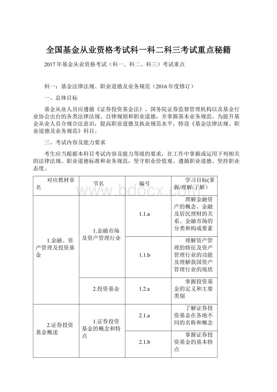 全国基金从业资格考试科一科二科三考试重点秘籍Word格式.docx_第1页