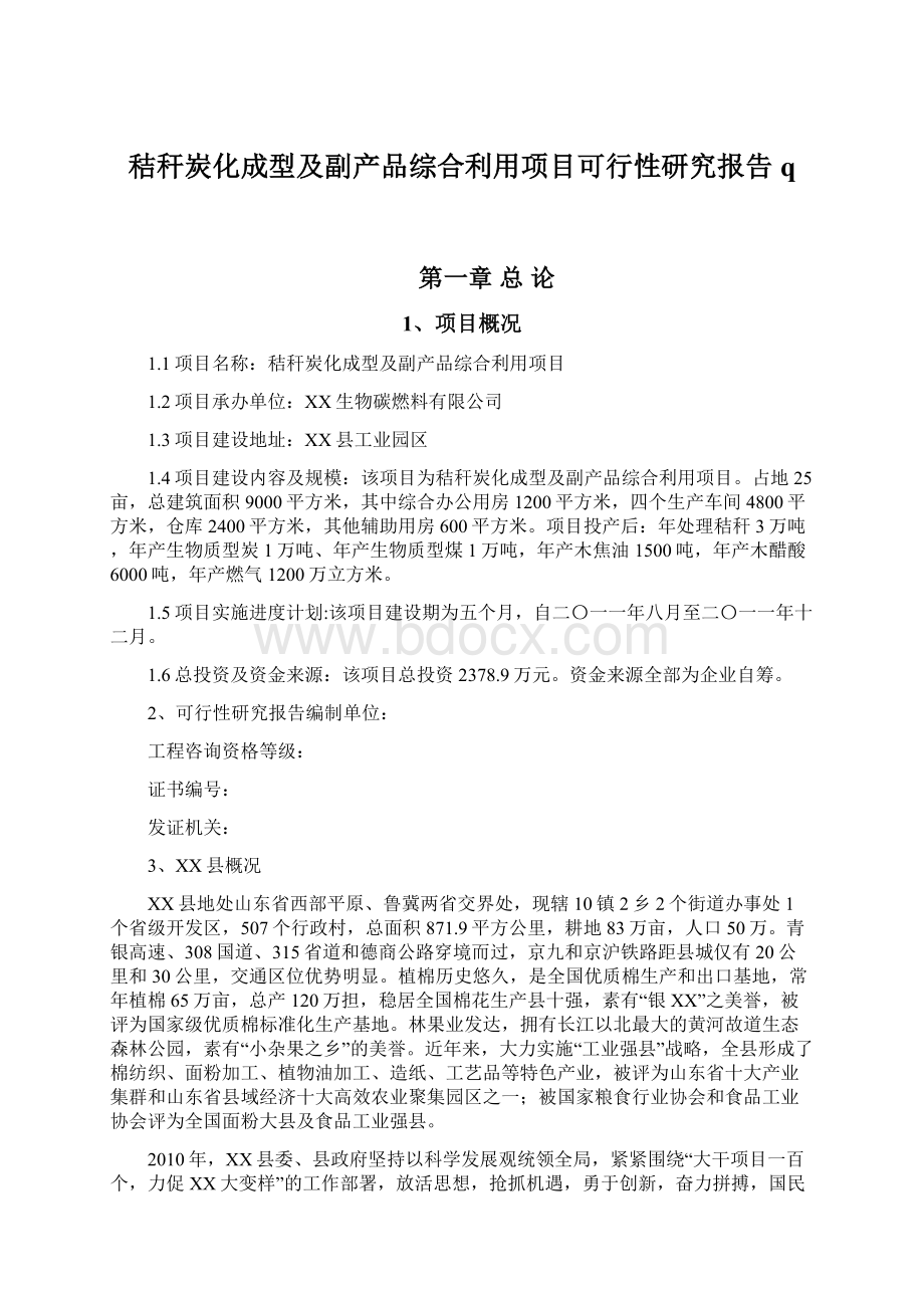 秸秆炭化成型及副产品综合利用项目可行性研究报告q.docx_第1页