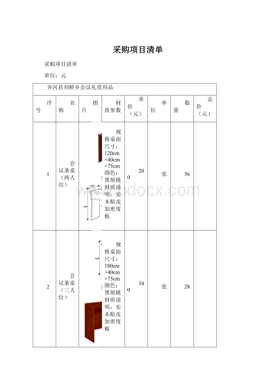 采购项目清单文档格式.docx