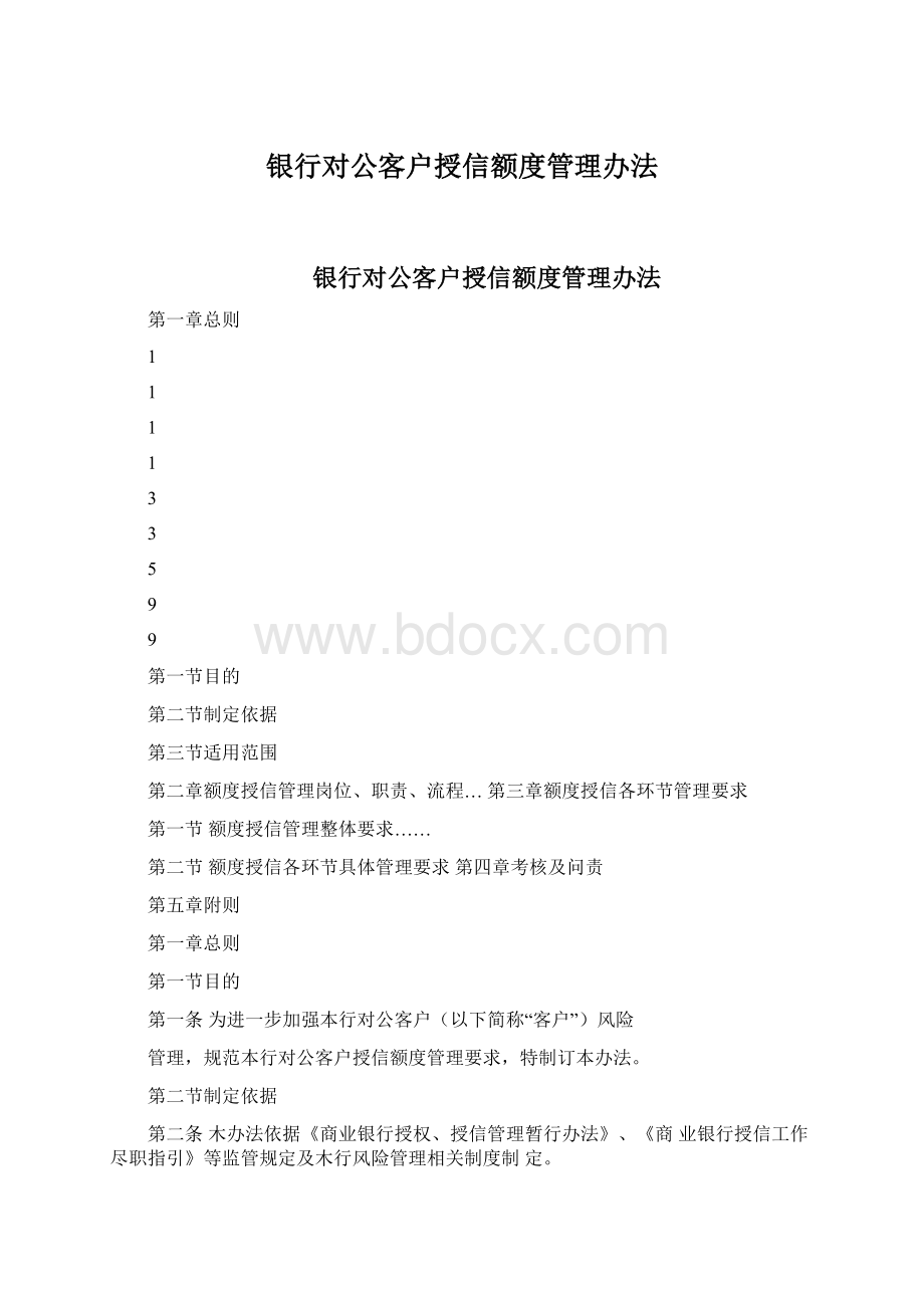 银行对公客户授信额度管理办法Word文档下载推荐.docx